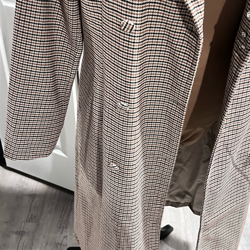 VENUS Houndstooth Longline Trench Coat Chic Neutral Plaid Jacket - Picture 9 of 12
